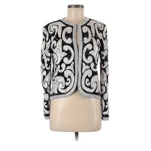 VTG Joan Leslie Evenings Sequin Beaded Statement Jacket Black White Medium